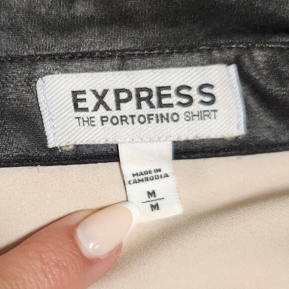 🖤EXPRESS 🖤The Portofino Shirt White/Cream Black Contrast Collar Sheer Blouse-M - Picture 3 of 4